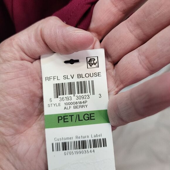 Alfani Dark Pink Ruffle Sleeve Popover Blouse Size Large Petite - Picture 6 of 10